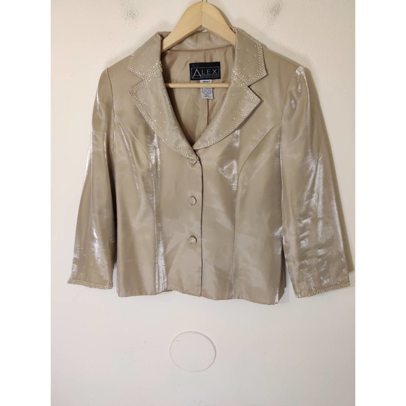 Alex Evenings Jackets & Blazers - Alex Evenings Women's Gold Beaded Single Breasted Button Blazer Size 6